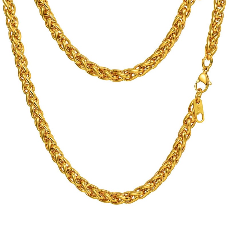 PROSTEEL 18K Gold Plated Wheat Layering Necklace Twisted Chain Mens Jewelry 6mm Hip Hop Gold Chain for Men - Image 1